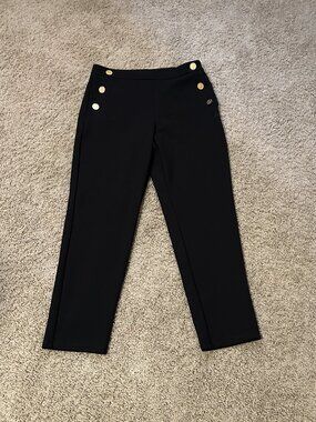 Michael Kors Gold Logo Button Black Dress Pants Size M